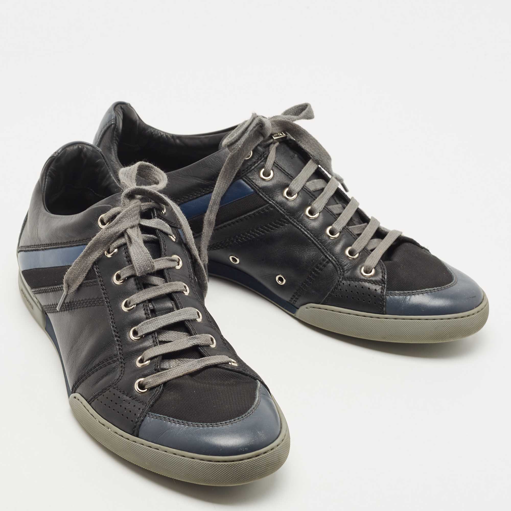 Dior Homme Black/Blue Leather And Mesh Lace Low Top Sneakers Size 42.5
