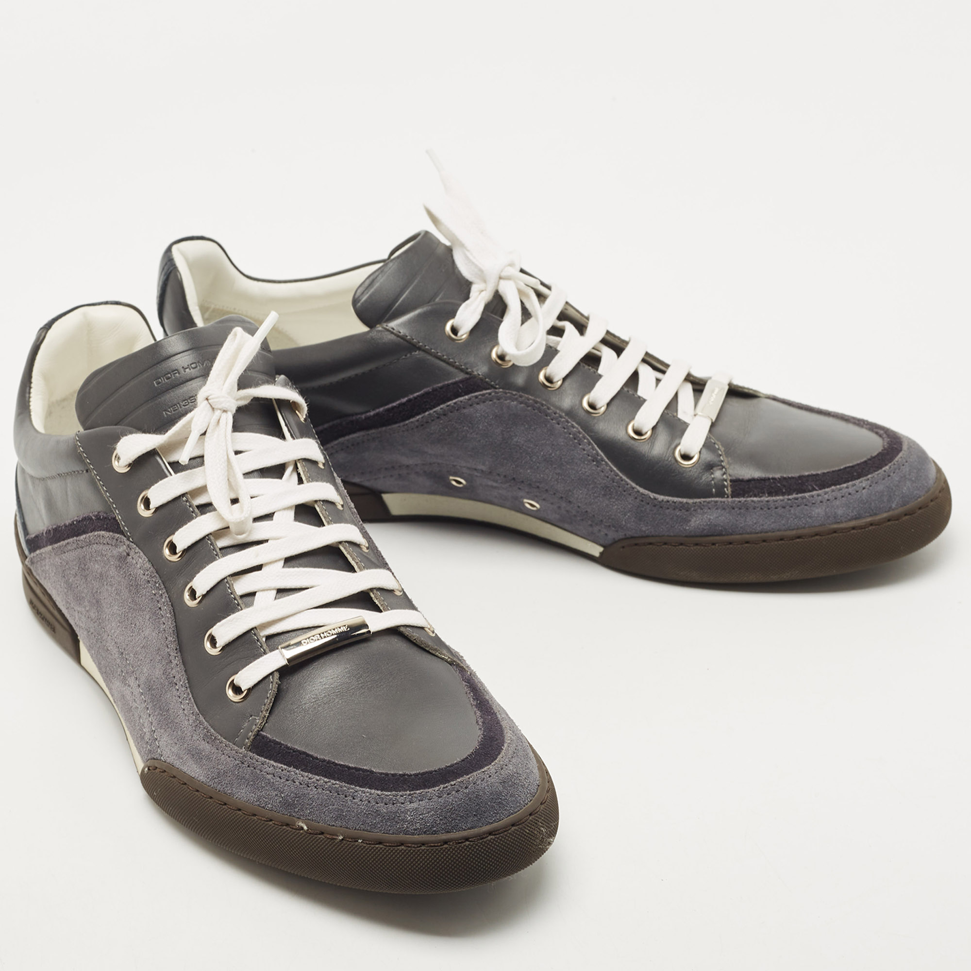 Dior Grey Leather And Suede Low Top Sneakers Size 44