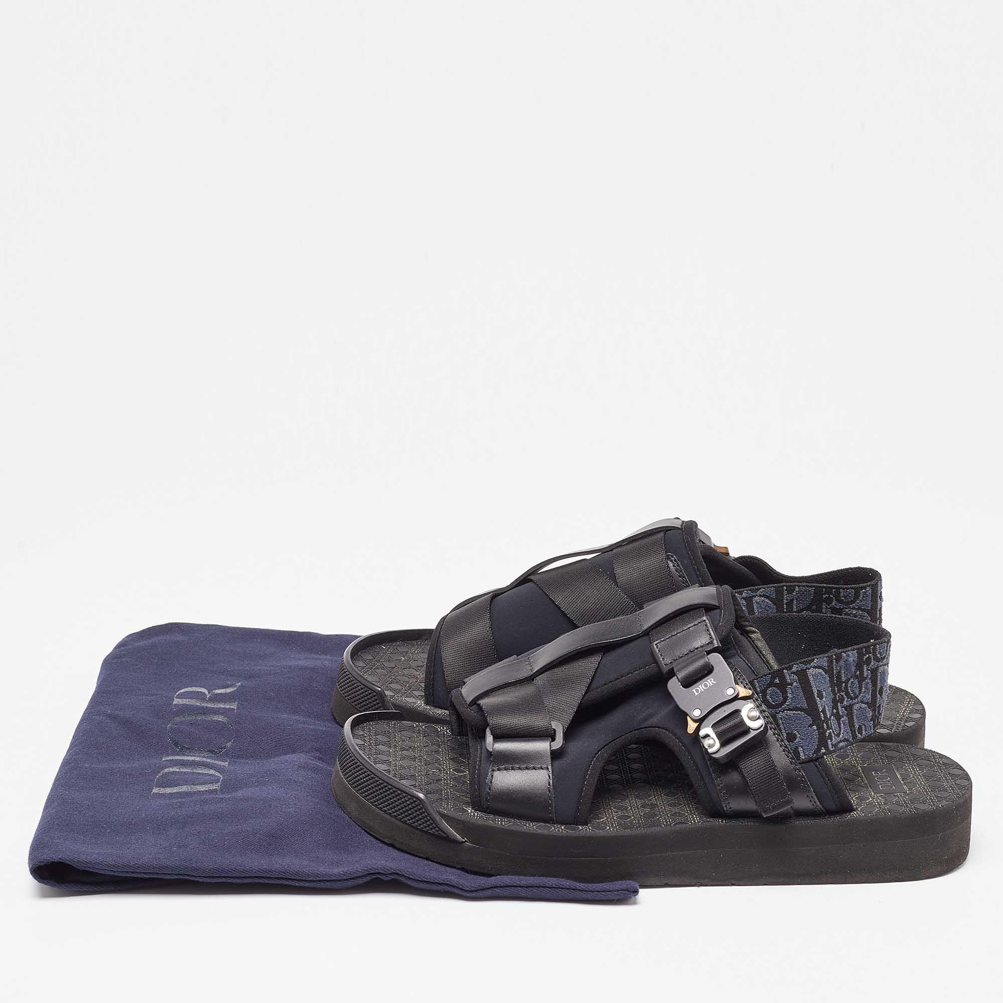Dior Black/Navy Blue Leather And Oblique Canvas Sandals Size 40