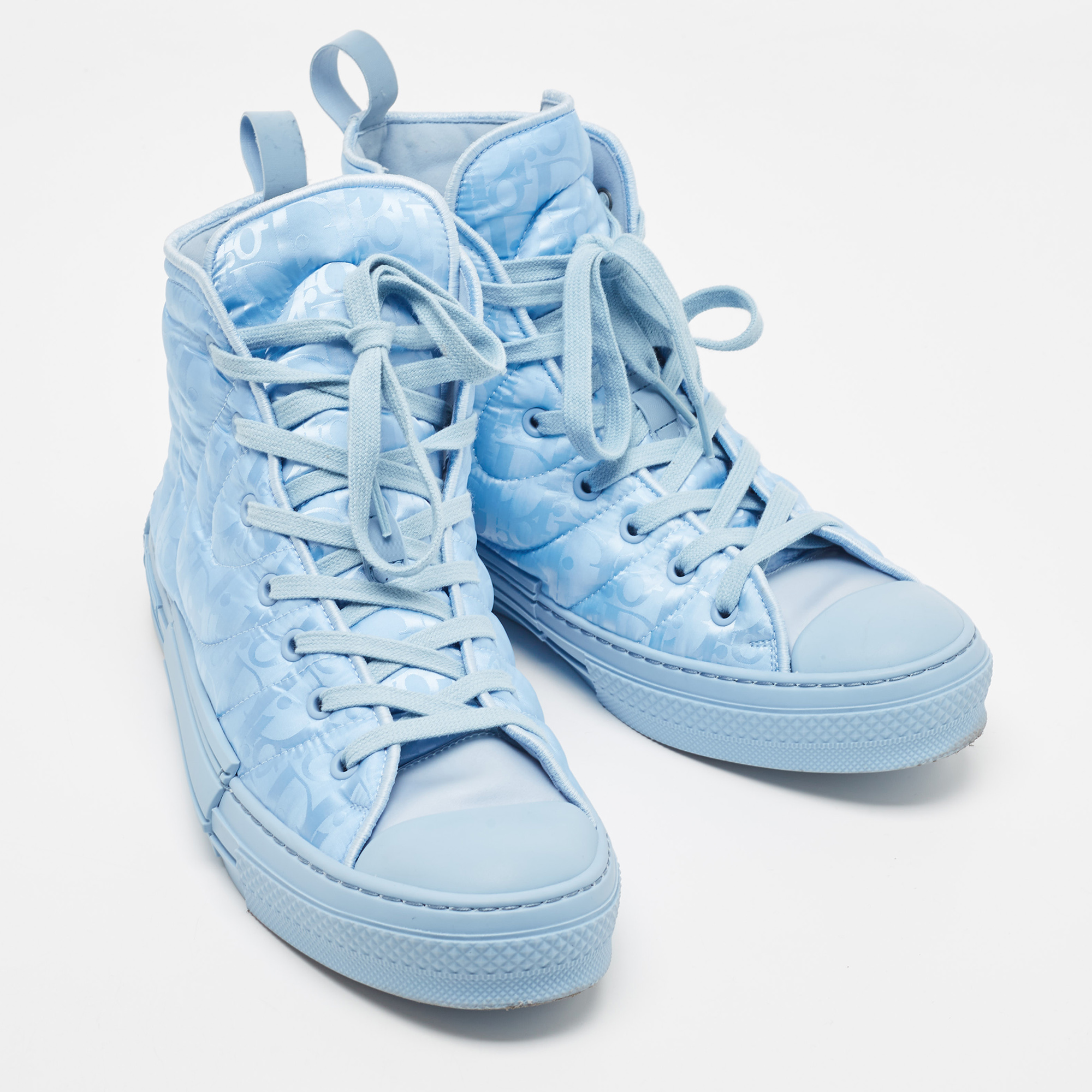 Dior Blue Oblique Quilted Fabric B23 High Top Sneakers Size 42.5