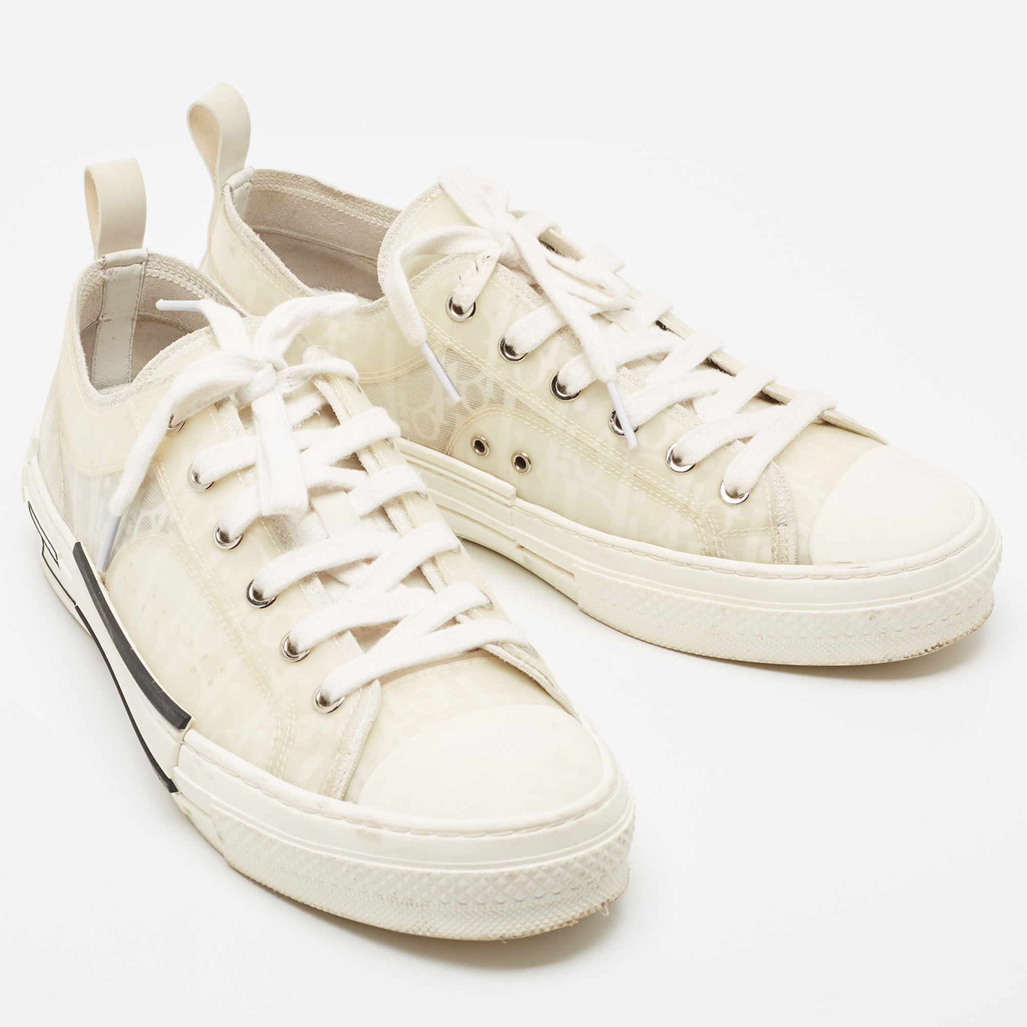 Dior White Oblique Mesh And Rubber B23 Low Top Sneakers Size 41.5