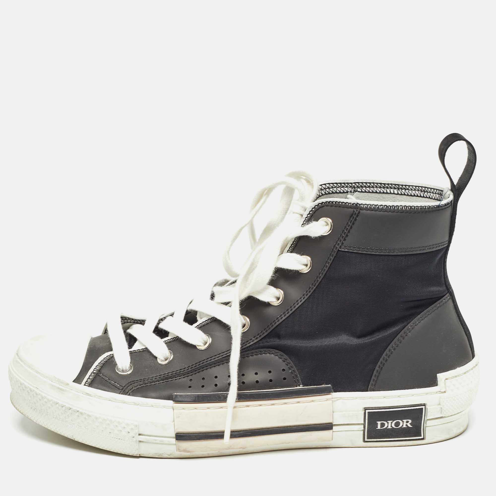 Dior black nylon and leather b23 high top sneakers size 40.5