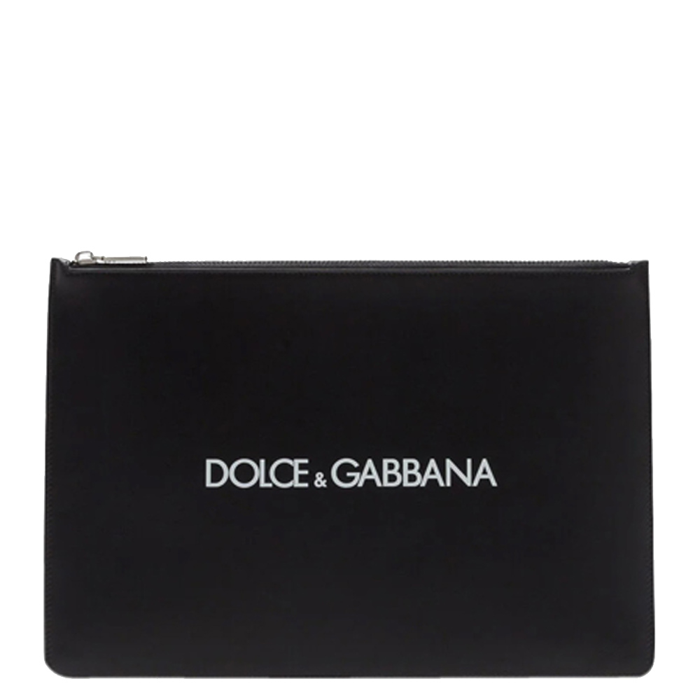 Dolce & Gabbana Black Calfskin leather printed logo Document holder