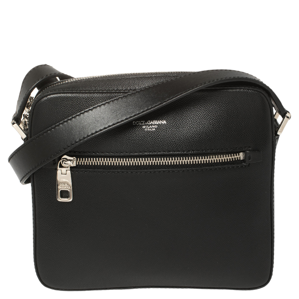 Dolce & Gabbana Black Leather Gothic Messenger Bag