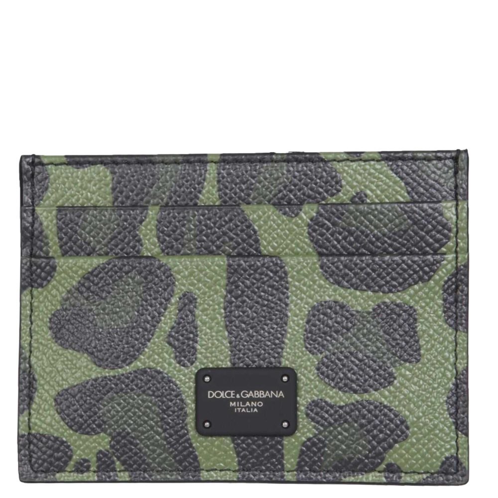 Dolce & Gabbana Green Leopard Print Card Holder