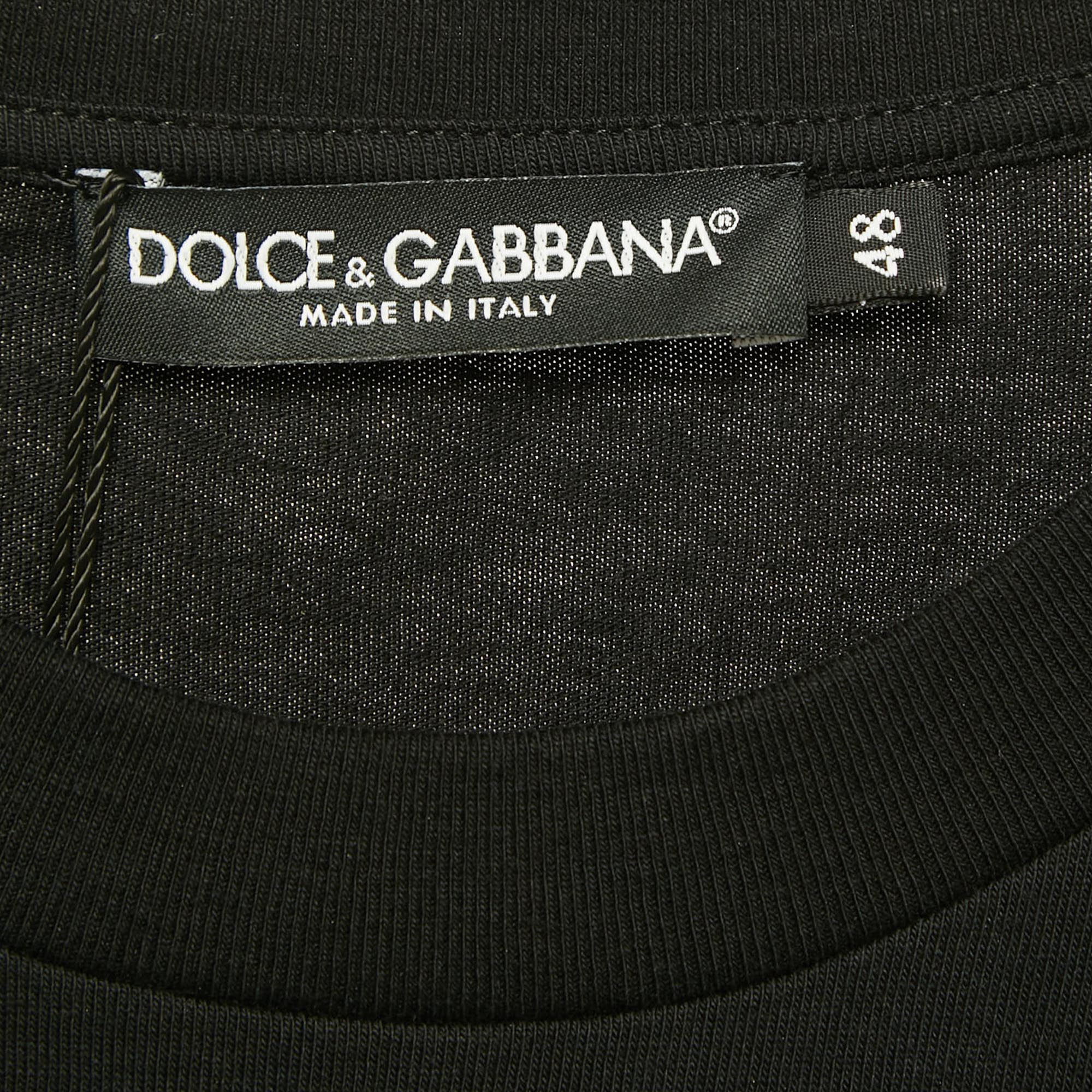 Dolce & Gabbana Black/Gold Logo Print Cotton Jersey T-Shirt M