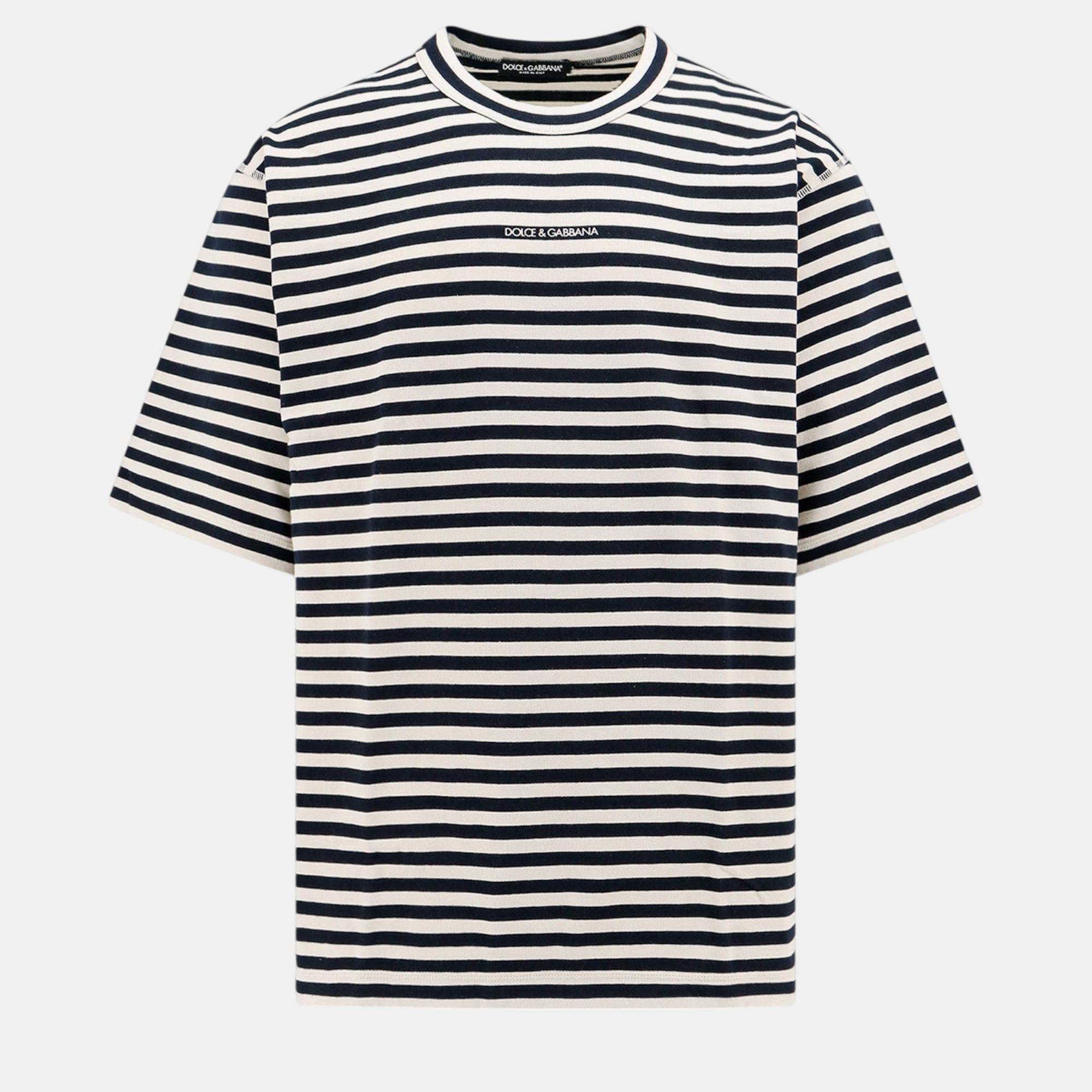 Dolce & Gabbana Black Striped Cotton T-Shirt S