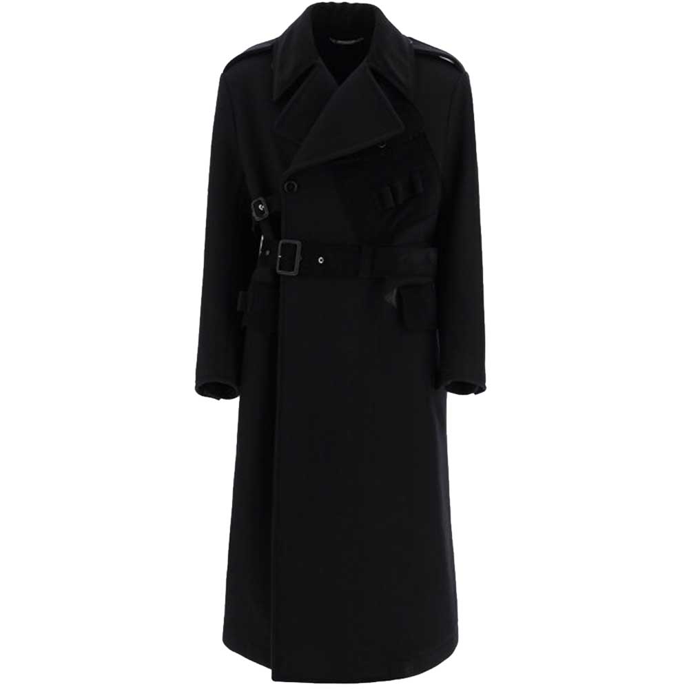 Dolce & Gabbana Black Belted Double-Breasted Coat Size EU 48
