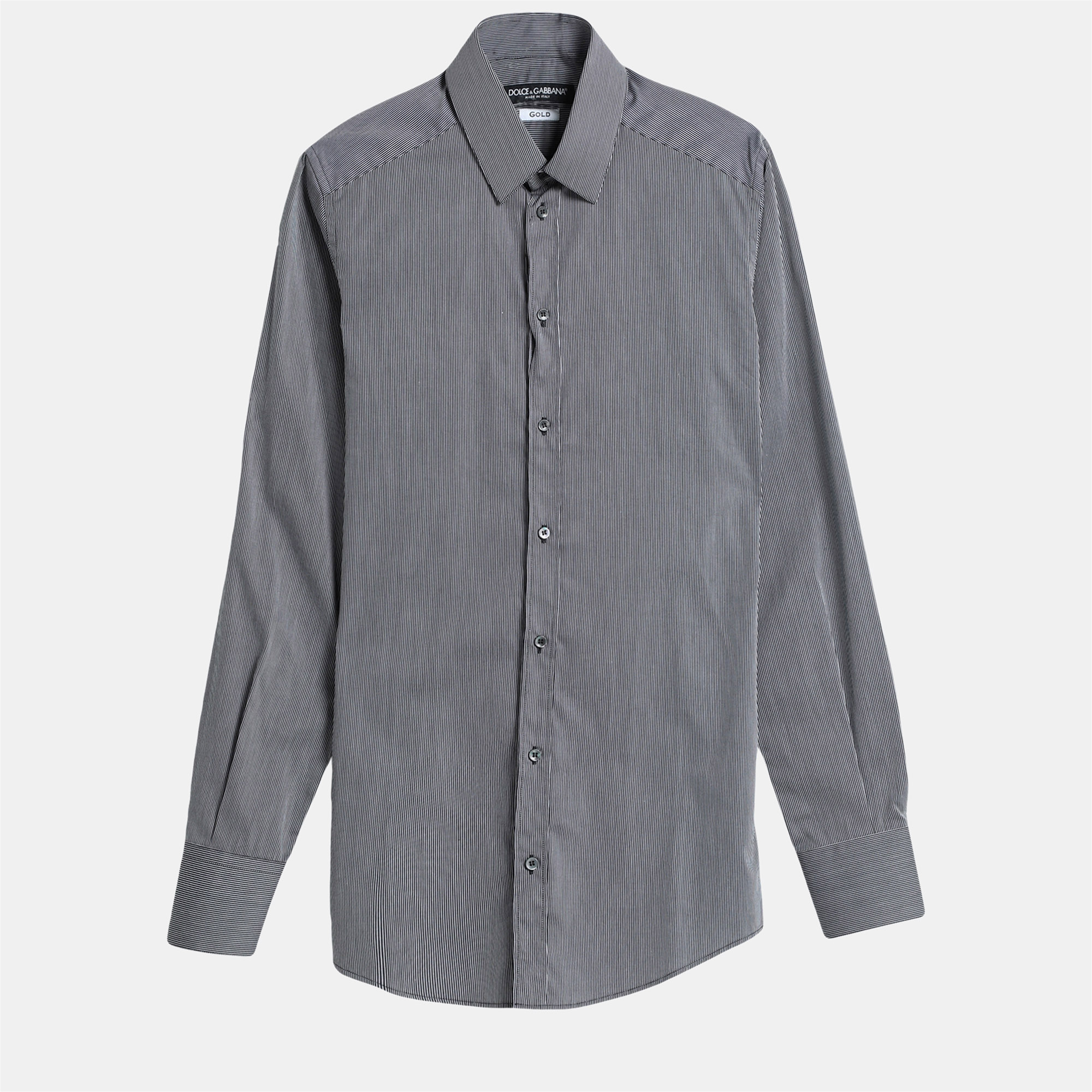 Dolce & gabbana black striped cotton long sleeve shirt s (us 15)