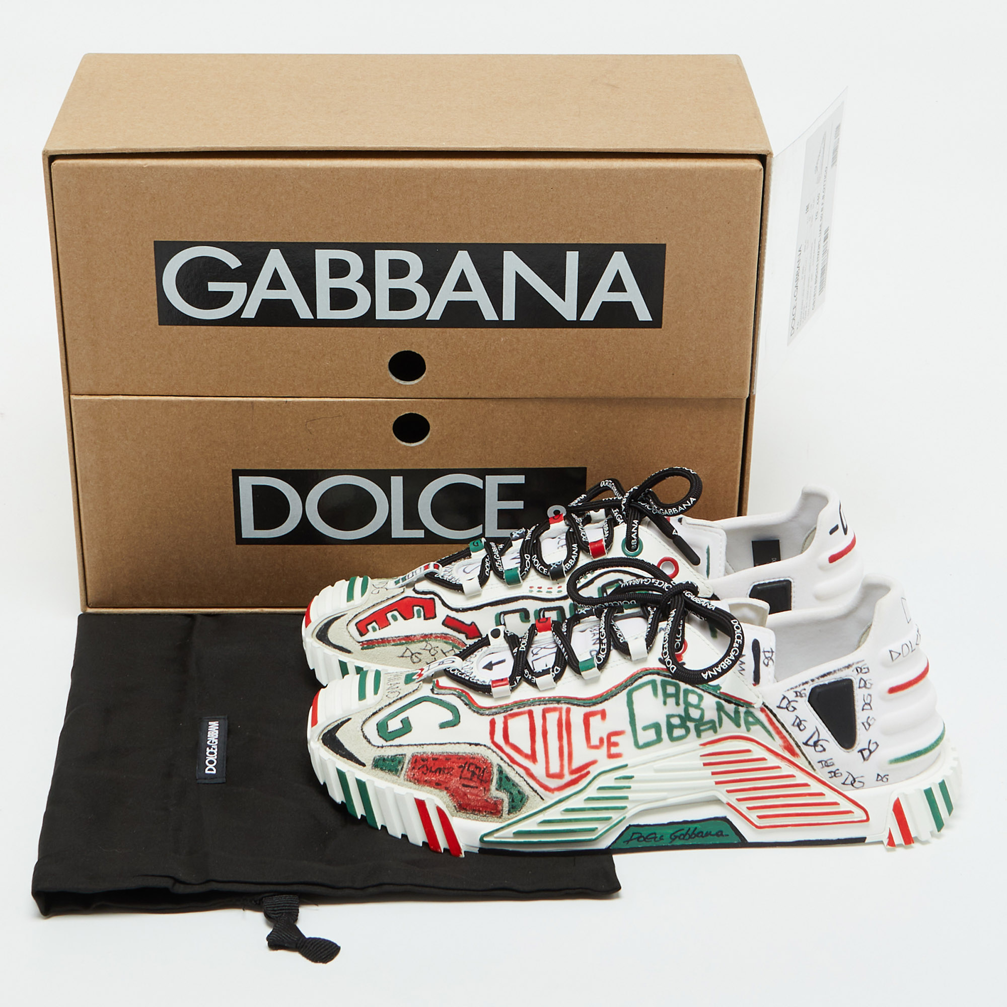 Dolce & Gabbana Multicolor Canvas And Leather Graffiti Print Ns1 Low Top Sneakers Size 44