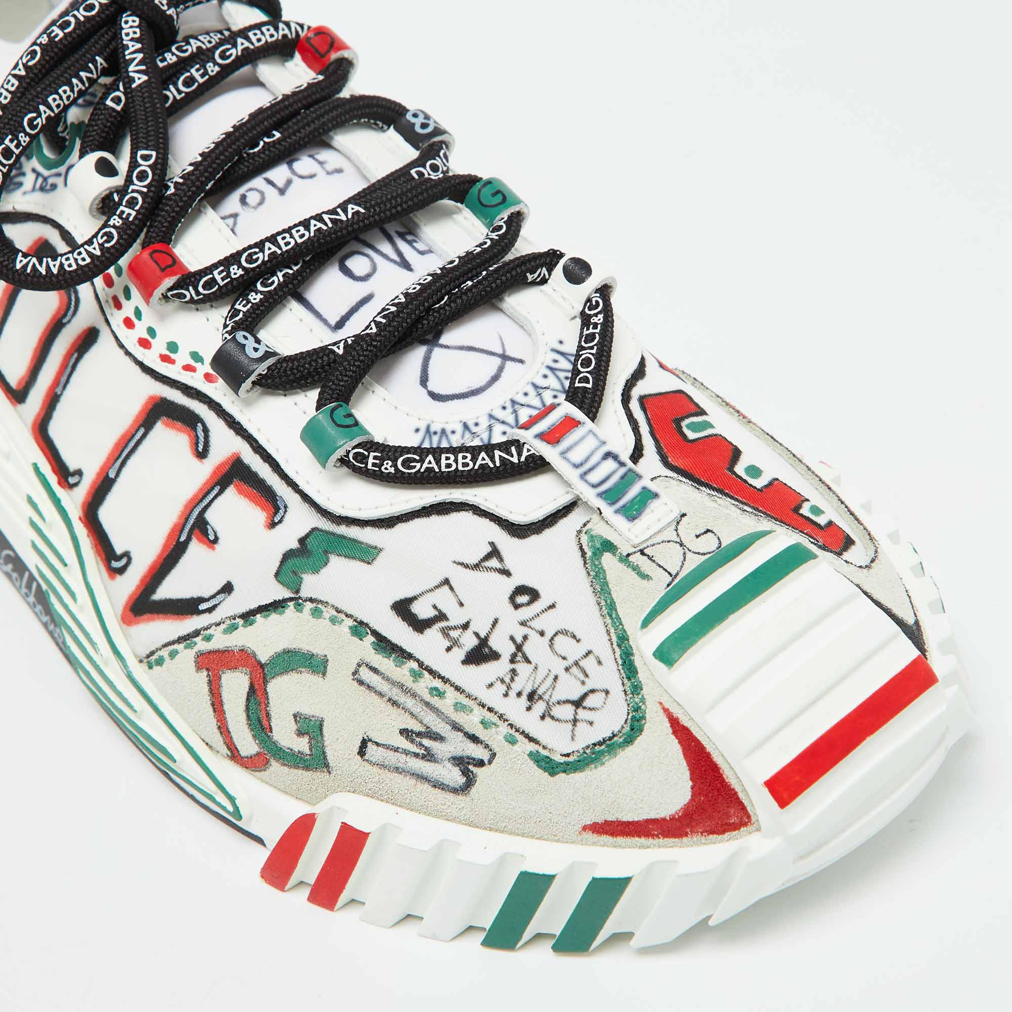 Dolce & Gabbana Multicolor Canvas And Leather Graffiti Print Ns1 Low Top Sneakers Size 44