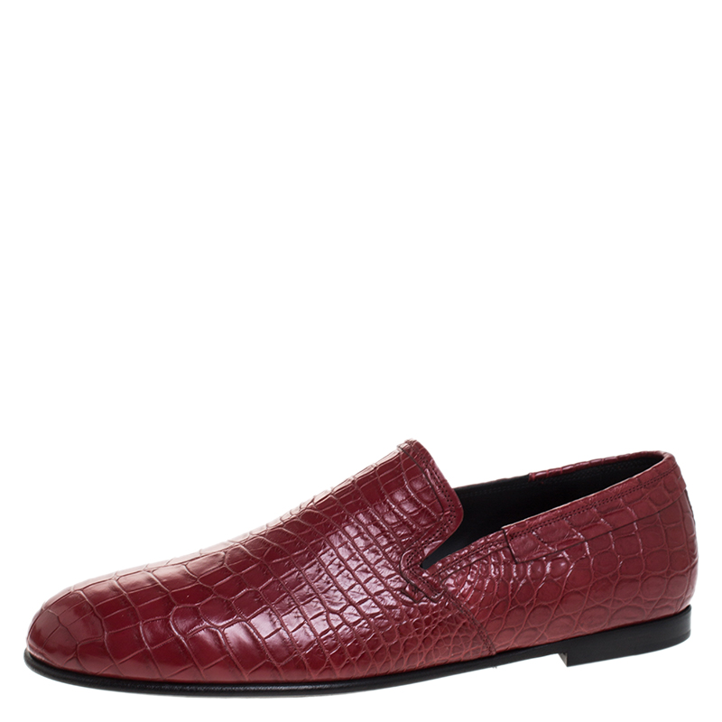 Image of Dolce & Gabbana Red Crocodile Leather Smoking Slippers Size