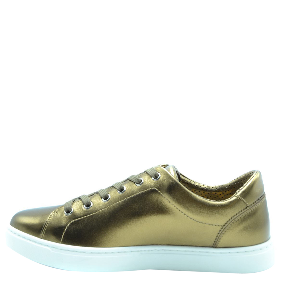 Dolce and Gabbana Gold Leather Sneakers Size EU 40.5