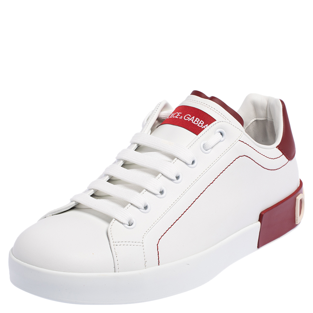 Dolce & Gabbana White Leather Portofino Low Top Sneakers Size 41