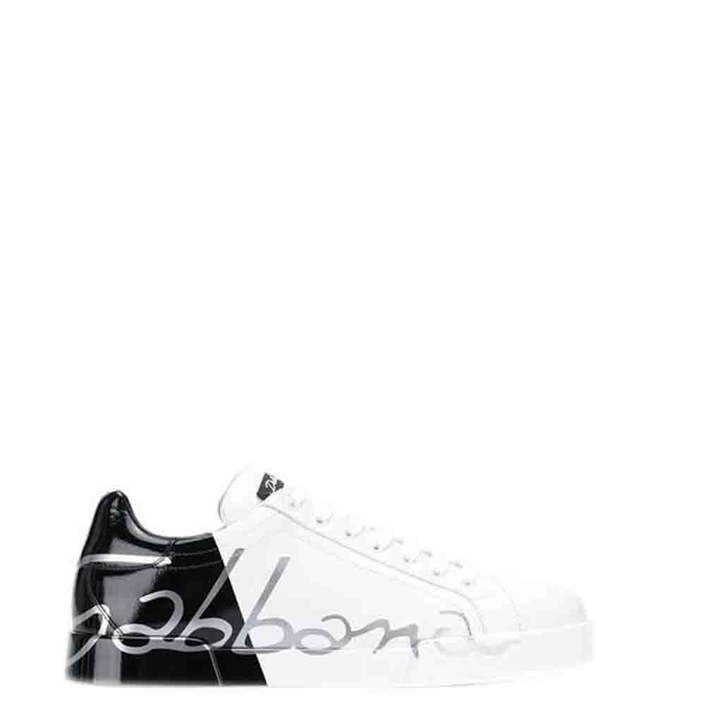 Dolce & Gabbana White/Black Portofino Sneakers Size EU 45