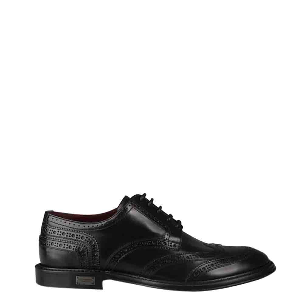 Dolce & Gabbana Black Leather Detail Derby Shoes Size EU 42