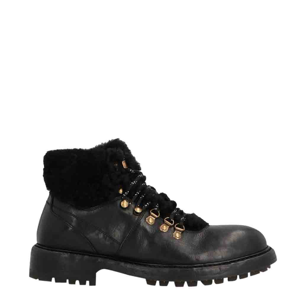 Dolce & Gabbana Black Leather/Wool Cowhide and Merino Hiking Boots Size EU 42