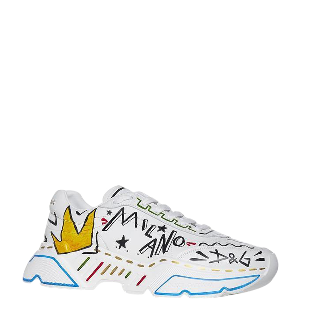 Dolce & Gabbana White Hand Painted Daymaster Sneakers Size EU 43