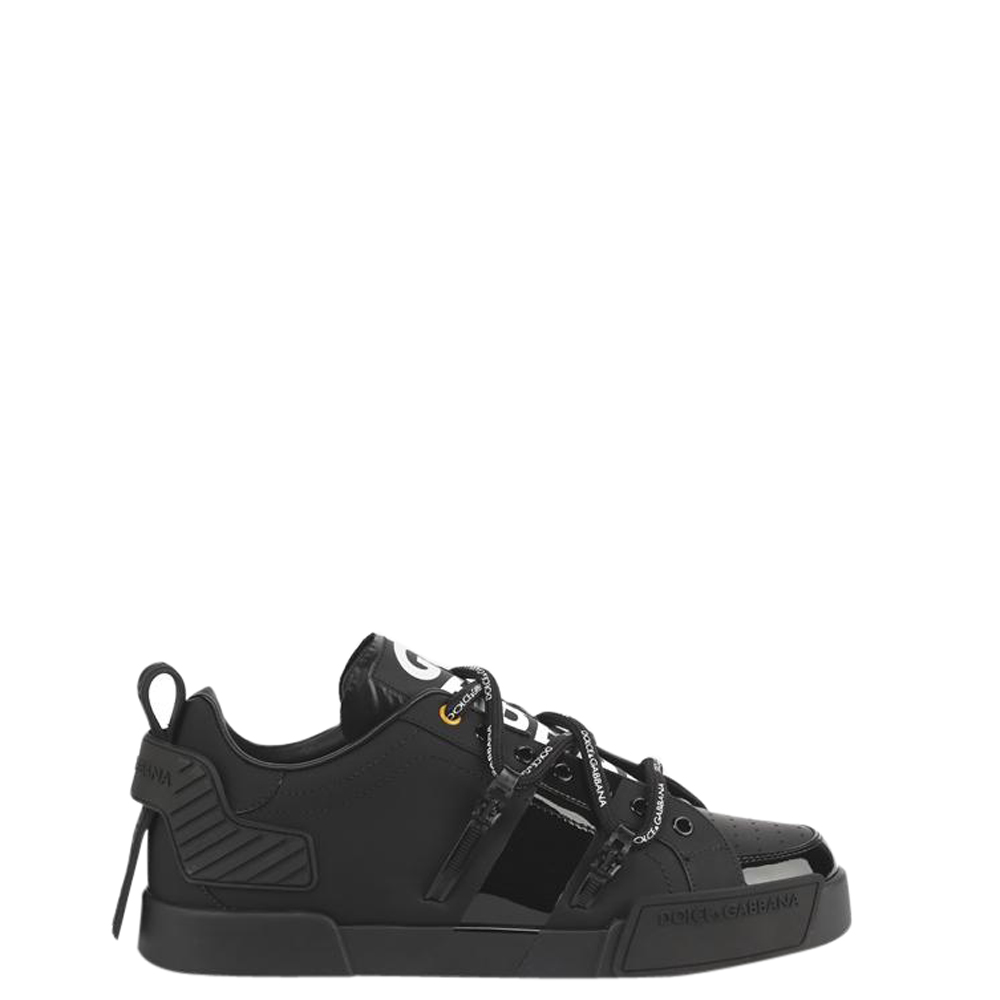 Dolce & Gabbana Black Patent Leather Portofino Sneakers Size EU 41.5