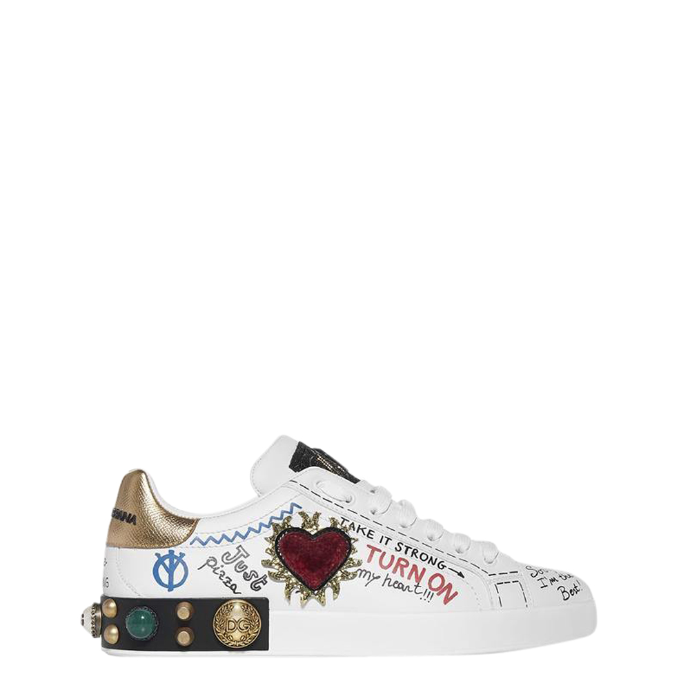 Dolce & Gabbana White Portofino Patch and Embriodery Sneakers Size EU 41