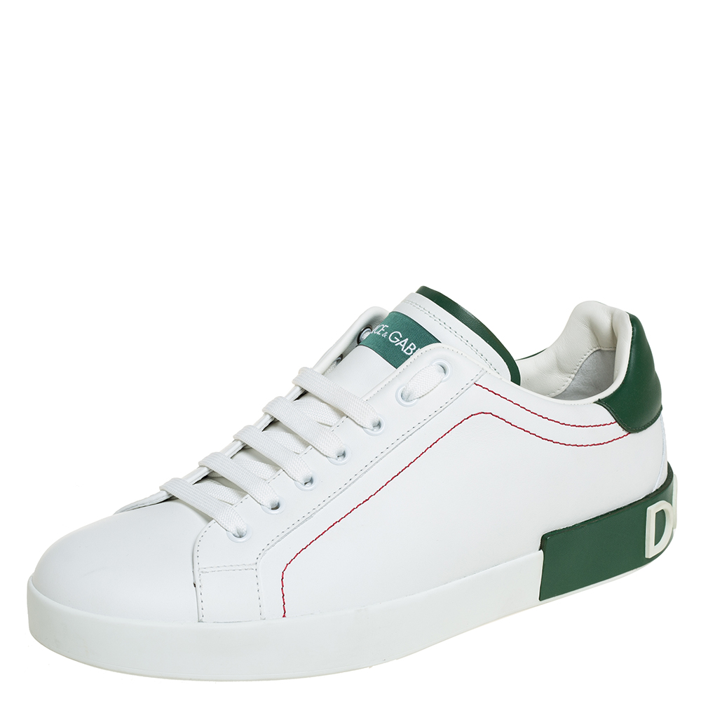 Dolce & Gabbana White/Green Leather Portofino Sneakers Size 43