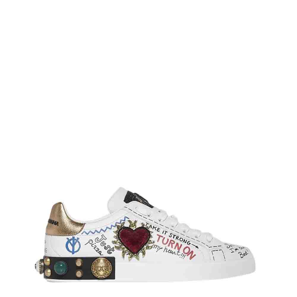 

Dolce & Gabbana White Portofino Leather Patch Embroidery Sneakers Size EU