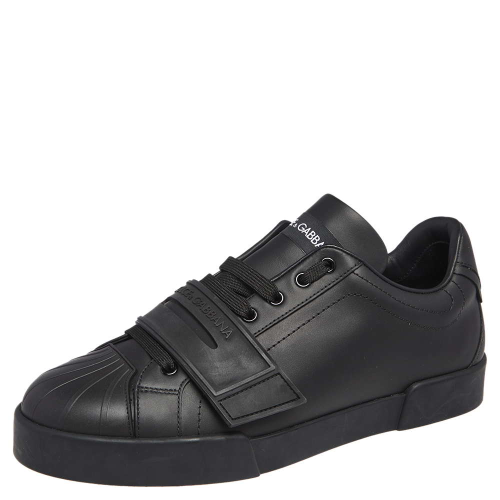Dolce & Gabbana Black Leather Touch Strap Low Top Sneakers Size 42.5