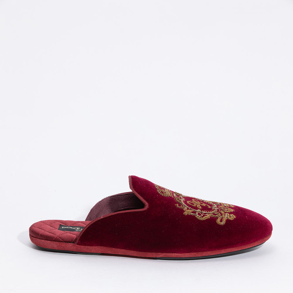 Dolce & Gabbana Red Velvet/Satin Sequins Embellished Slides Size EU 39