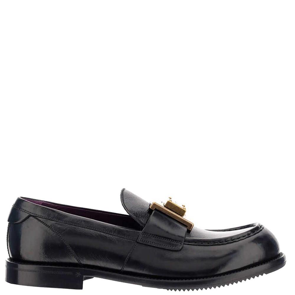 Dolce & Gabbana Black calfskin branded plate Mino loafers Size IT 40