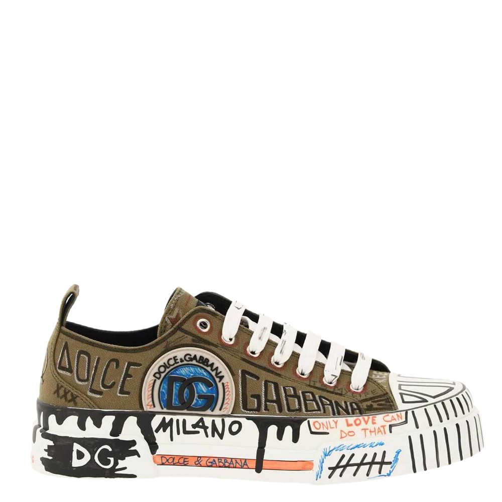 Dolce & Gabbana Multicolor Hand-Painted Graffiti Canvas Portofino Light Sneakers Size IT 39