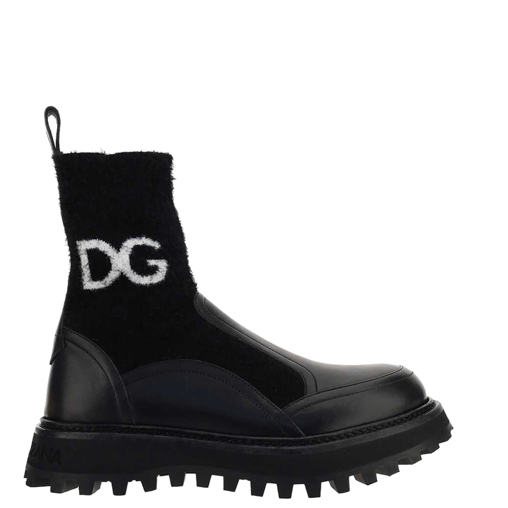 Dolce & Gabbana Black calfskin Branded sock Horse ankle Boots Size IT 40