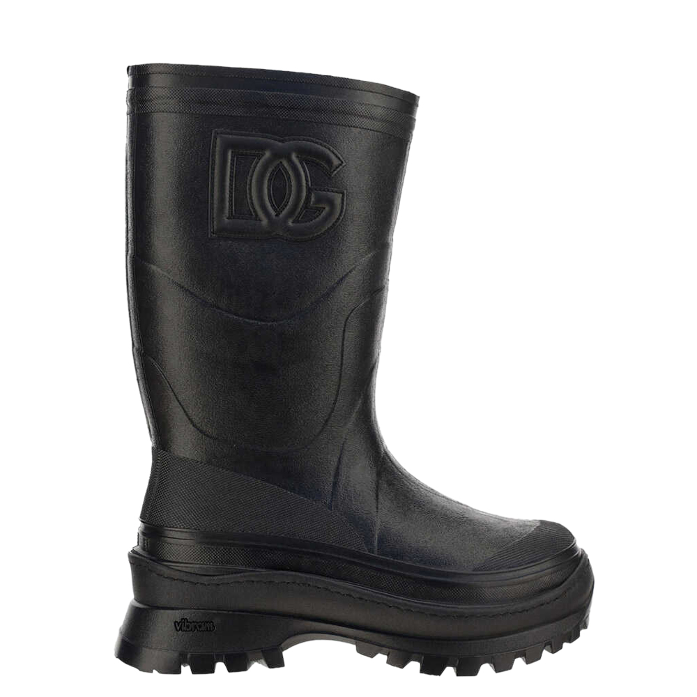 Dolce & Gabbana Black Metallic Rubber DG logo Boots A70051AQ455 Size IT 40