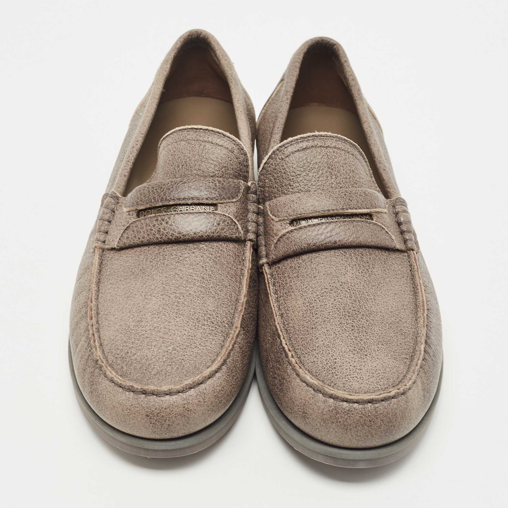 Dolce & Gabbana Grey Leather Penny Slip On Loafers Size 41.5