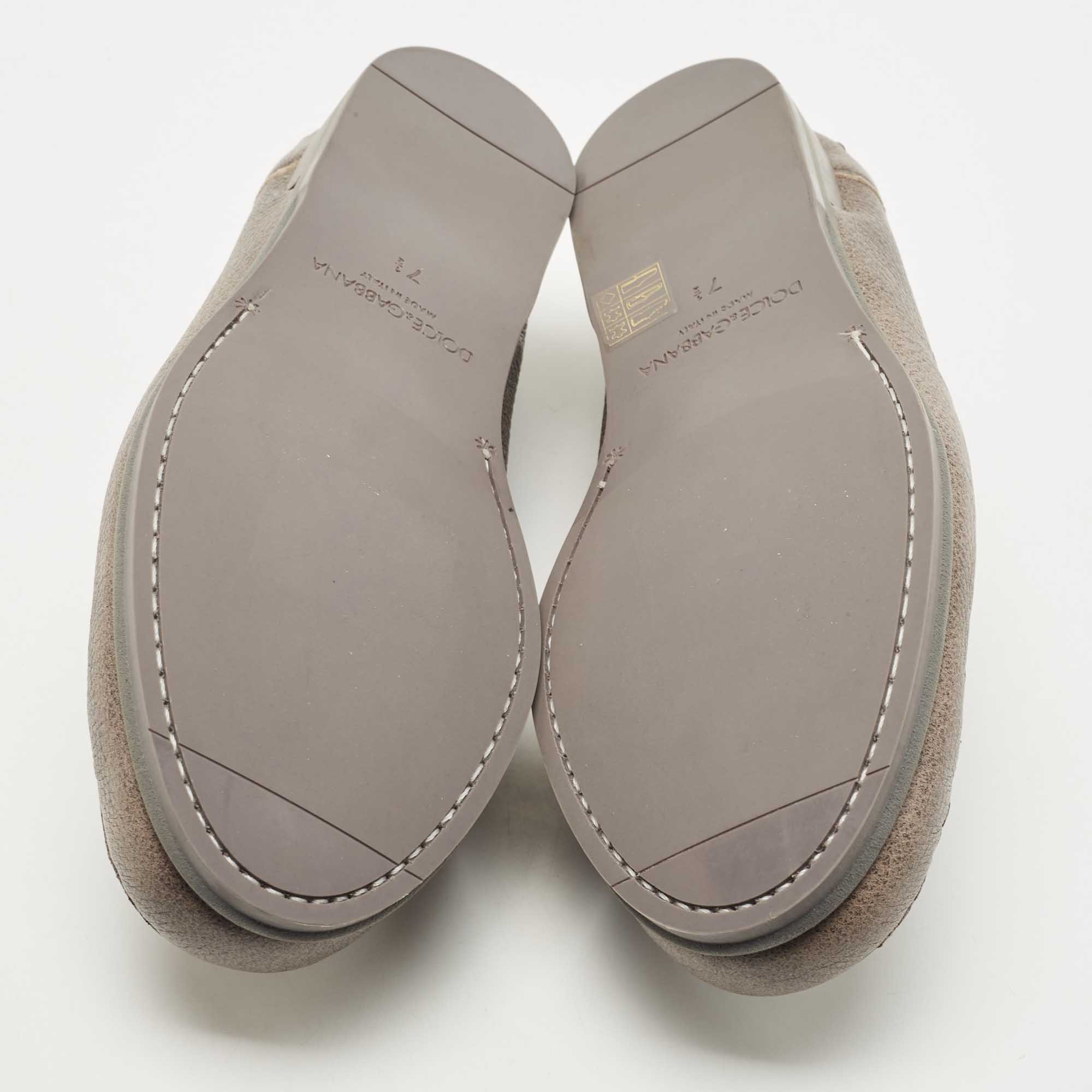 Dolce & Gabbana Grey Leather Penny Slip On Loafers Size 41.5