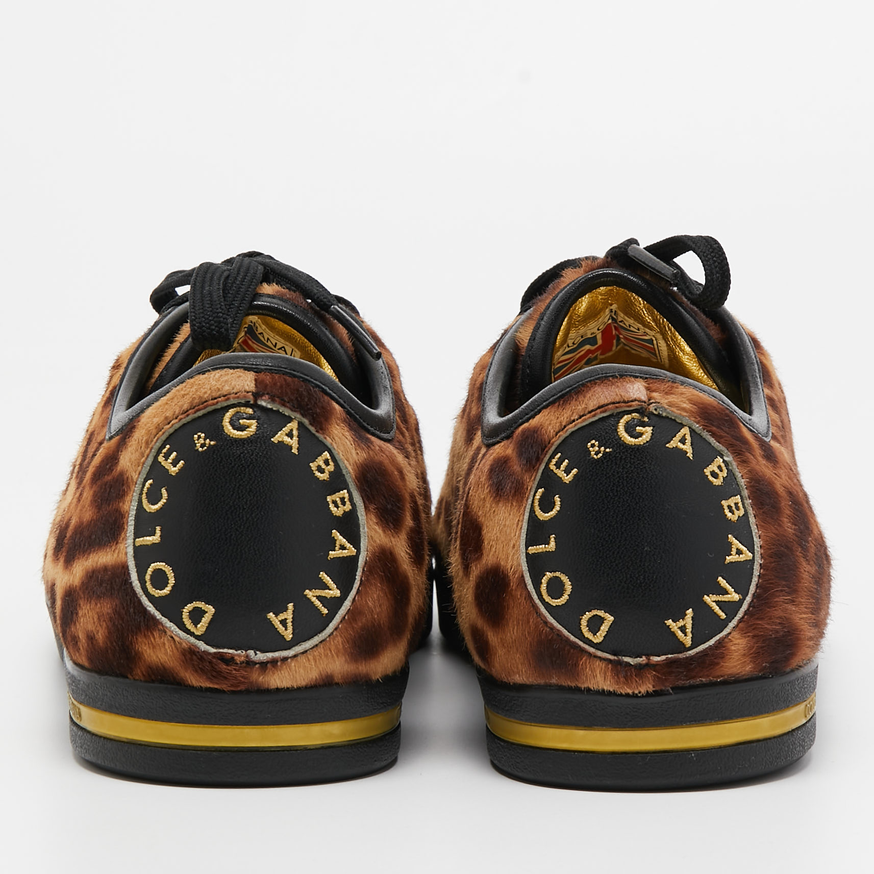 Dolce & Gabbana Brown Leopard Print Calf Hair Sneakers Size 41