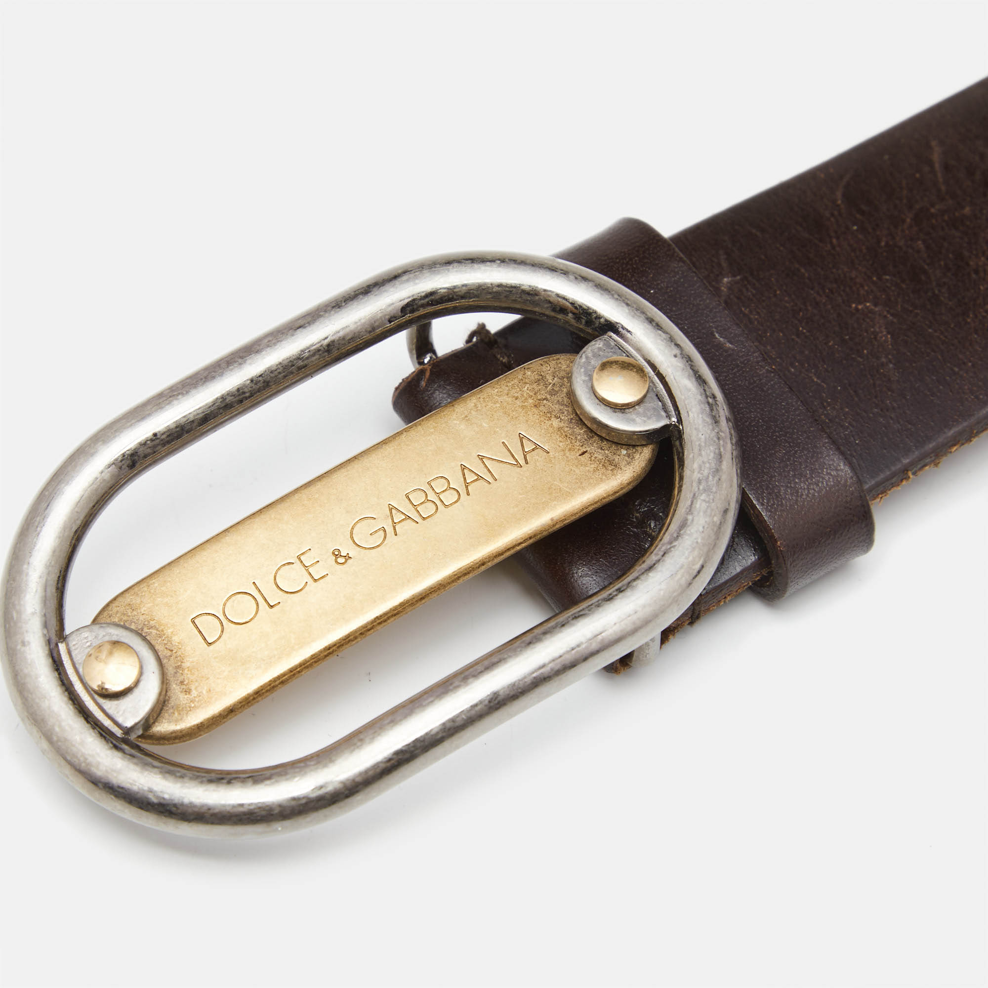 Dolce & Gabbana Dark Brown Leather Oval Logo Buckle Belt 95CM