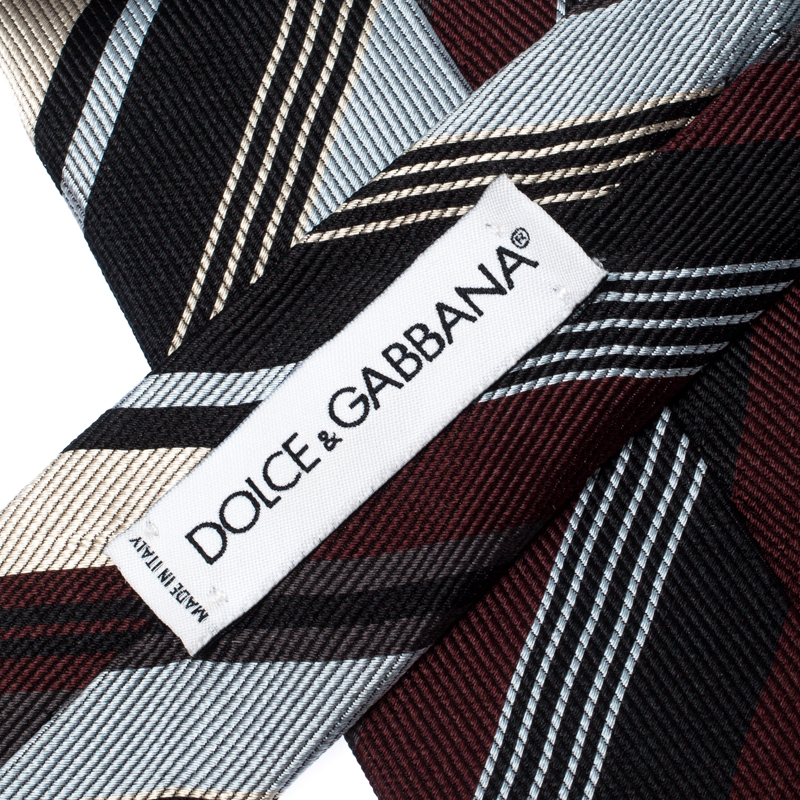 Dolce & Gabbana Multicolor Diagonal Striped Pattern Silk Jacquard Traditional Tie
