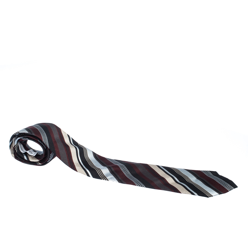 Dolce & Gabbana Multicolor Diagonal Striped Pattern Silk Jacquard Traditional Tie