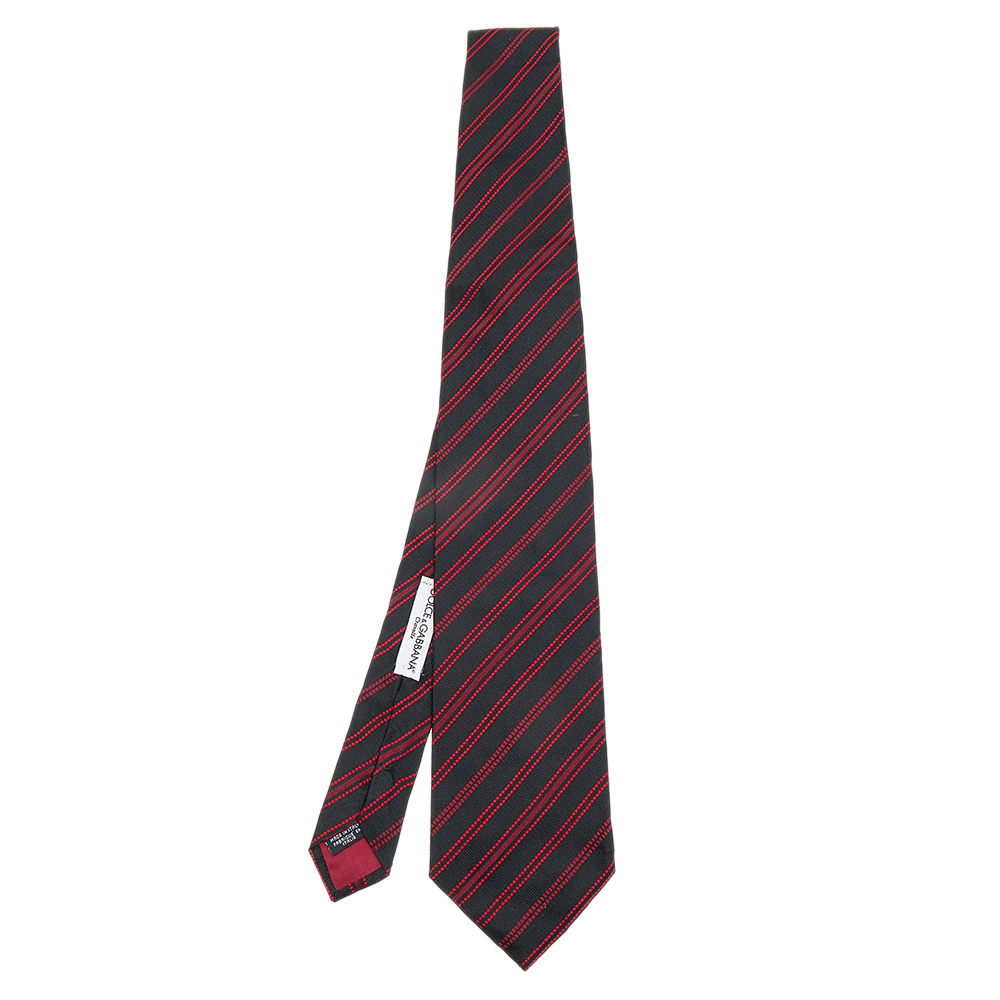 Dolce & Gabbana Red & Black Striped Silk Jacquard Tie