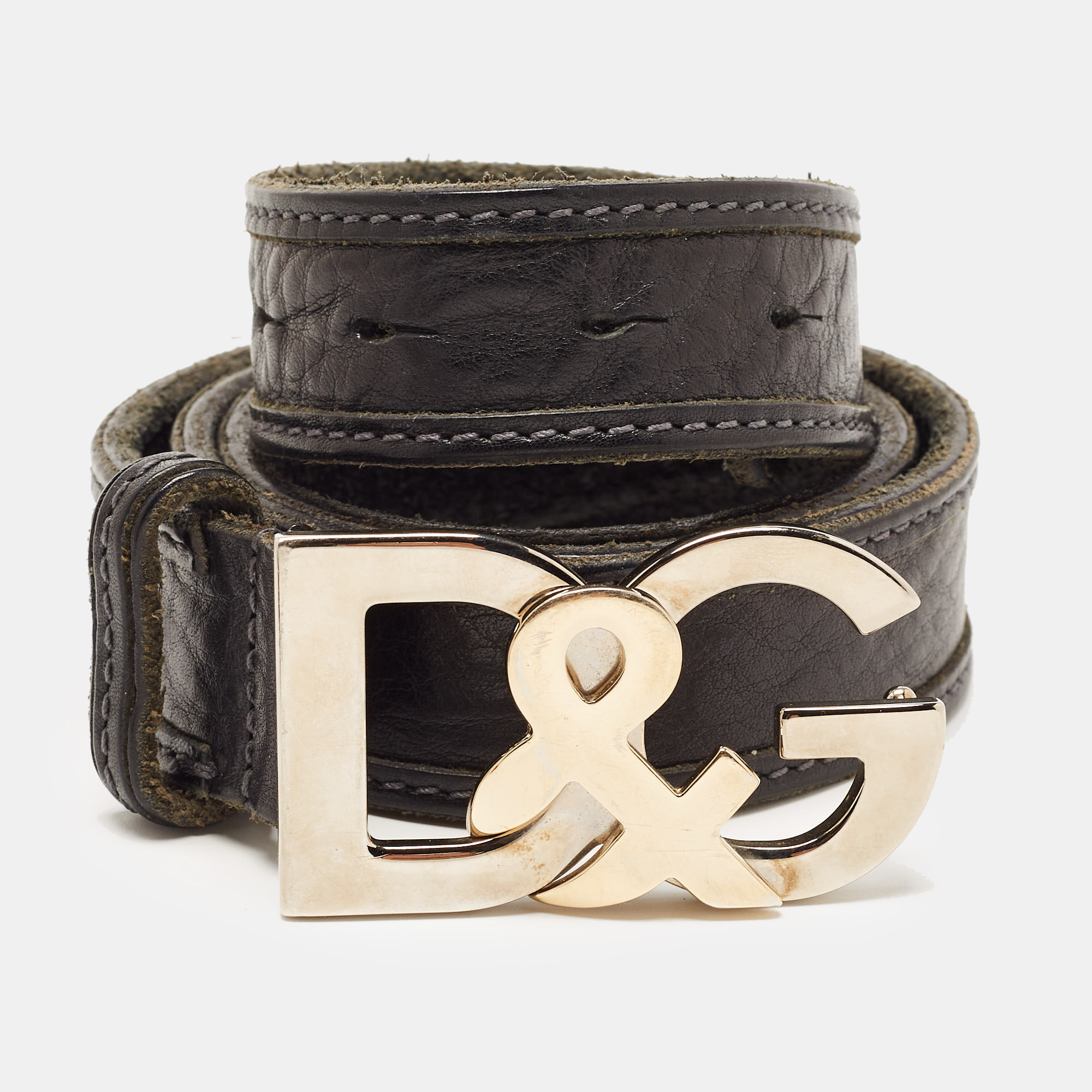 Dolce & Gabbana Black Leather DG Logo Belt 90CM