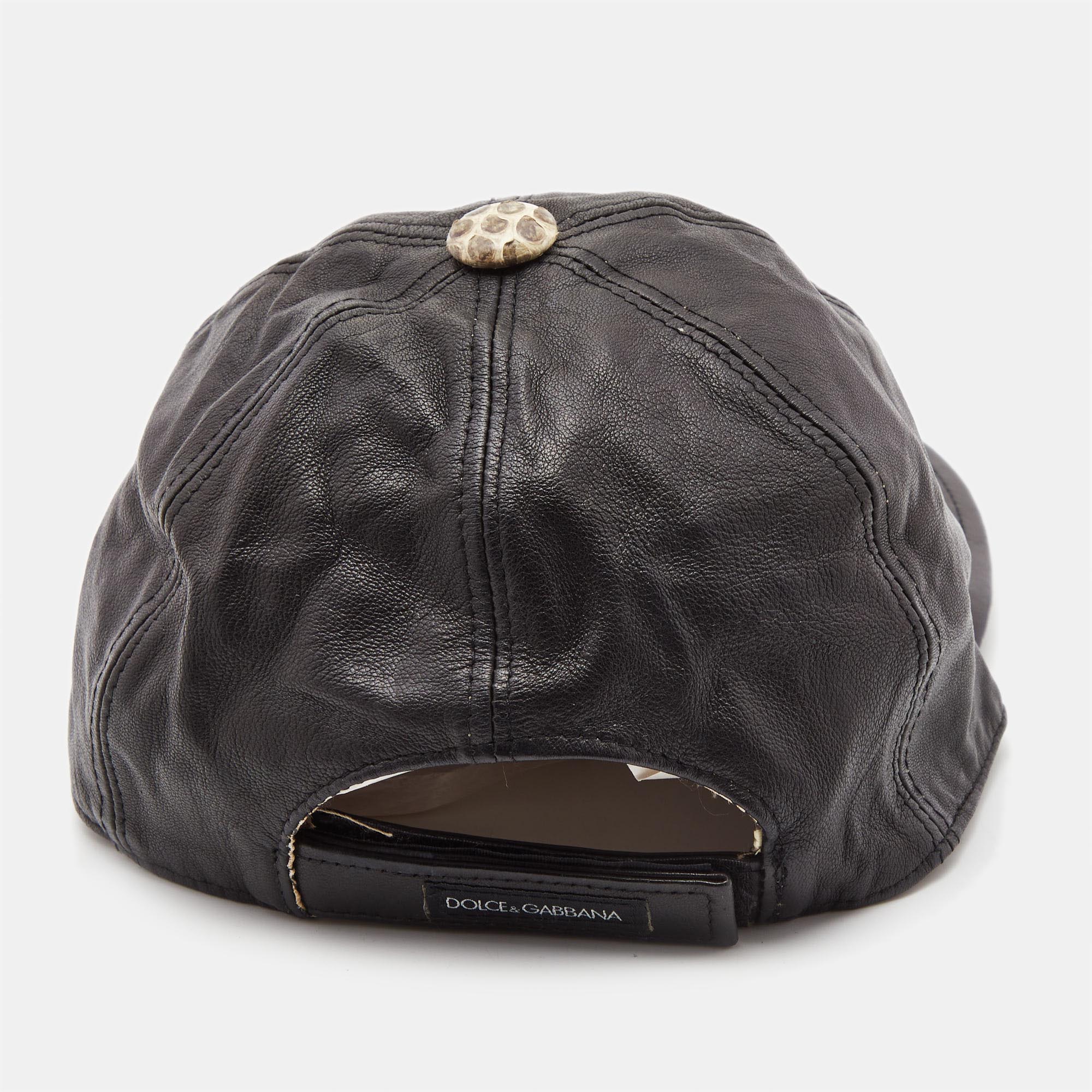 Dolce & Gabbana Black Leather And Python Baseball Cap Size 58