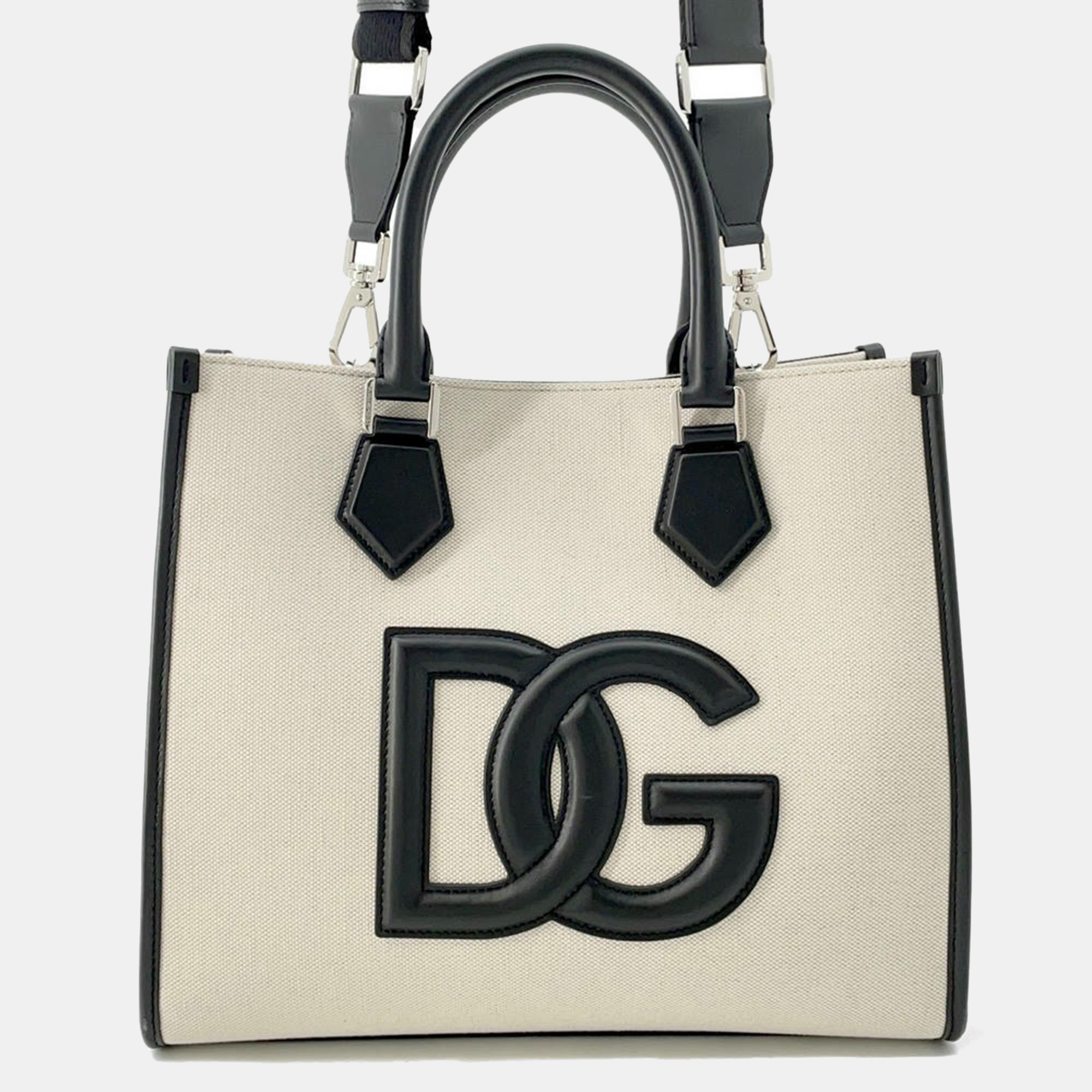 Dolce&Gabbana Natural/Black Canvas Leather Logo 2Way Tote Bag, Beige
Dolce&Gabbana Natural/Black Canvas Leather Logo 2Way Tote Bag, Beige