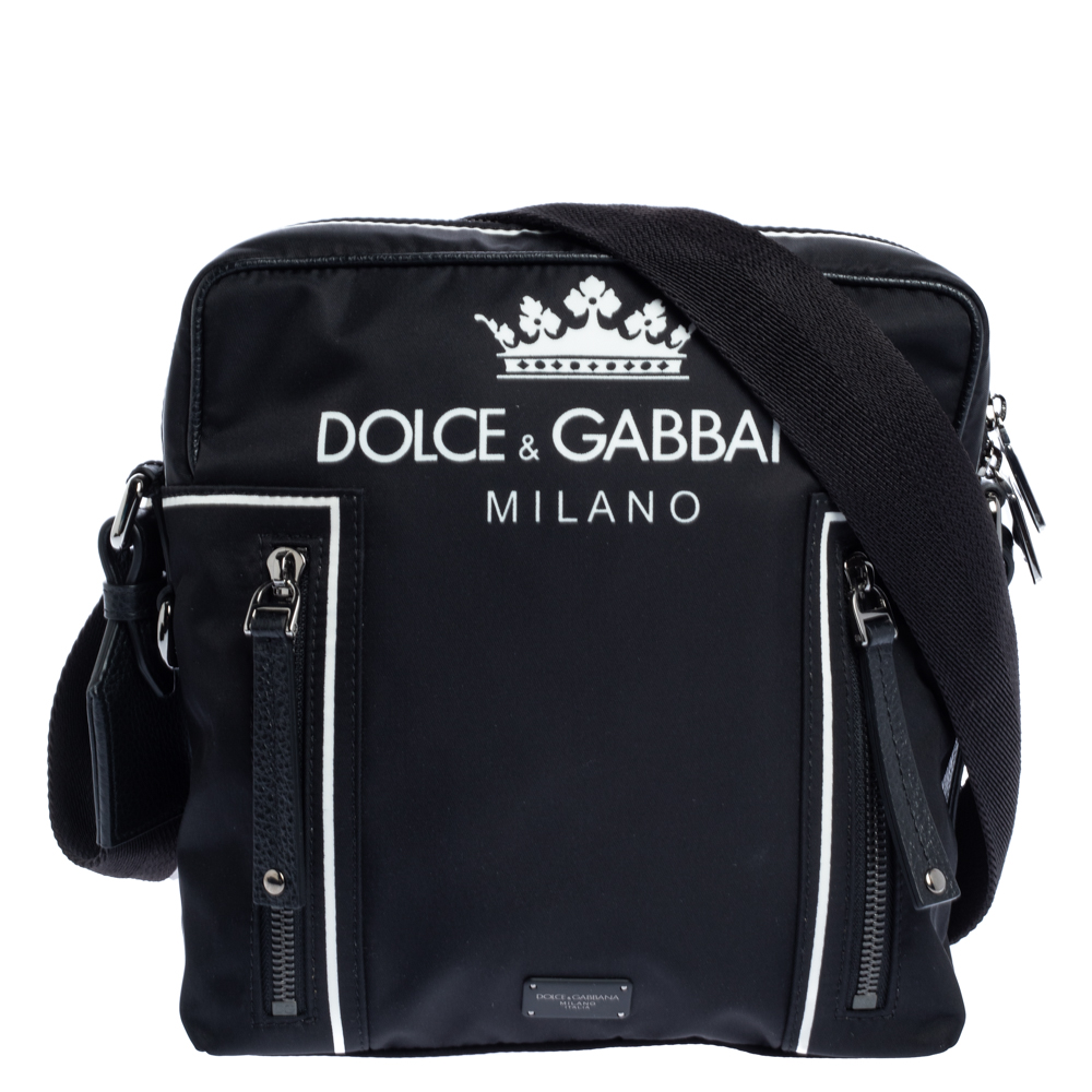 Image of Dolce & Gabbana Black Nylon and Leather Messenger Bag