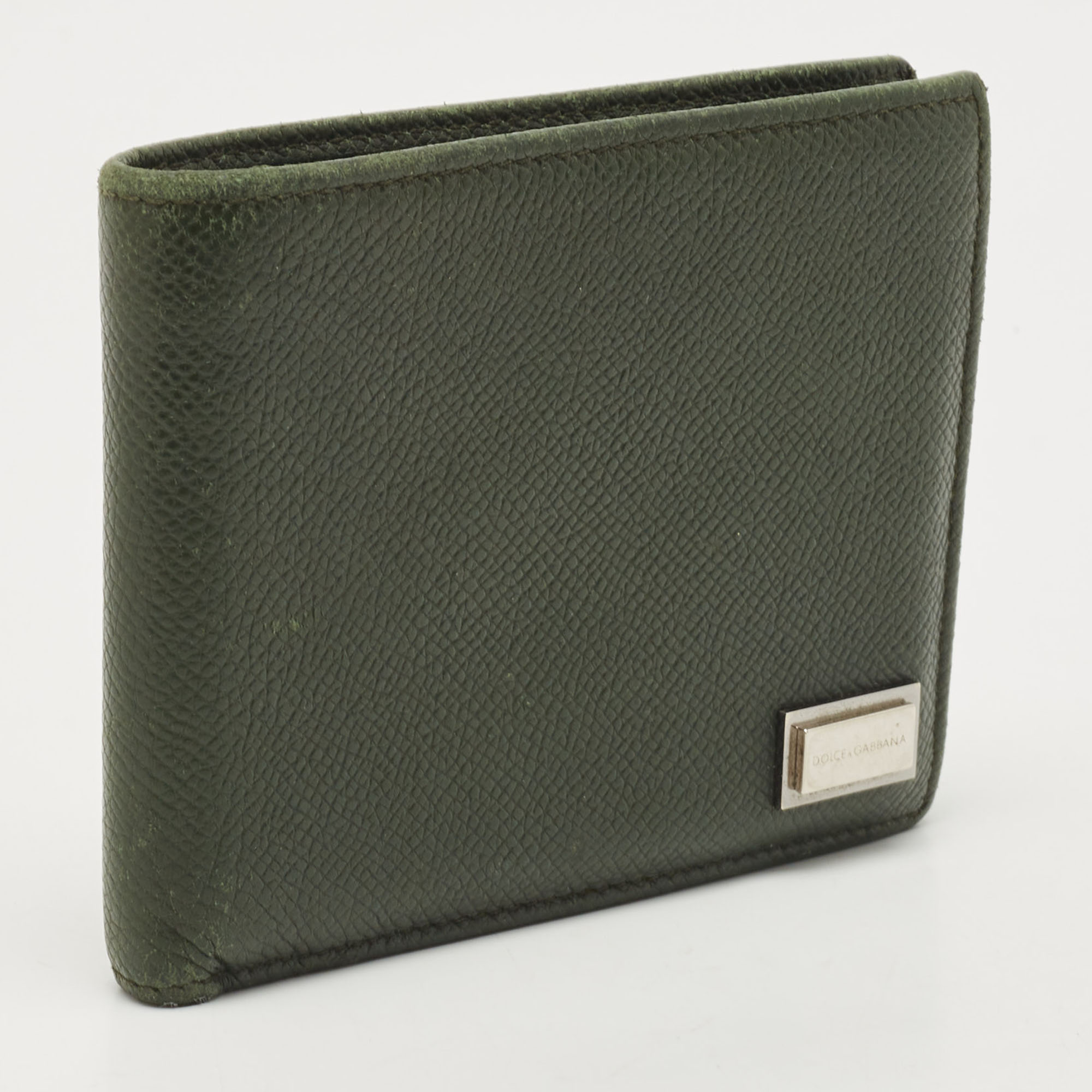 Dolce & Gabbana Green Leather Logo Bifold Compact Wallet