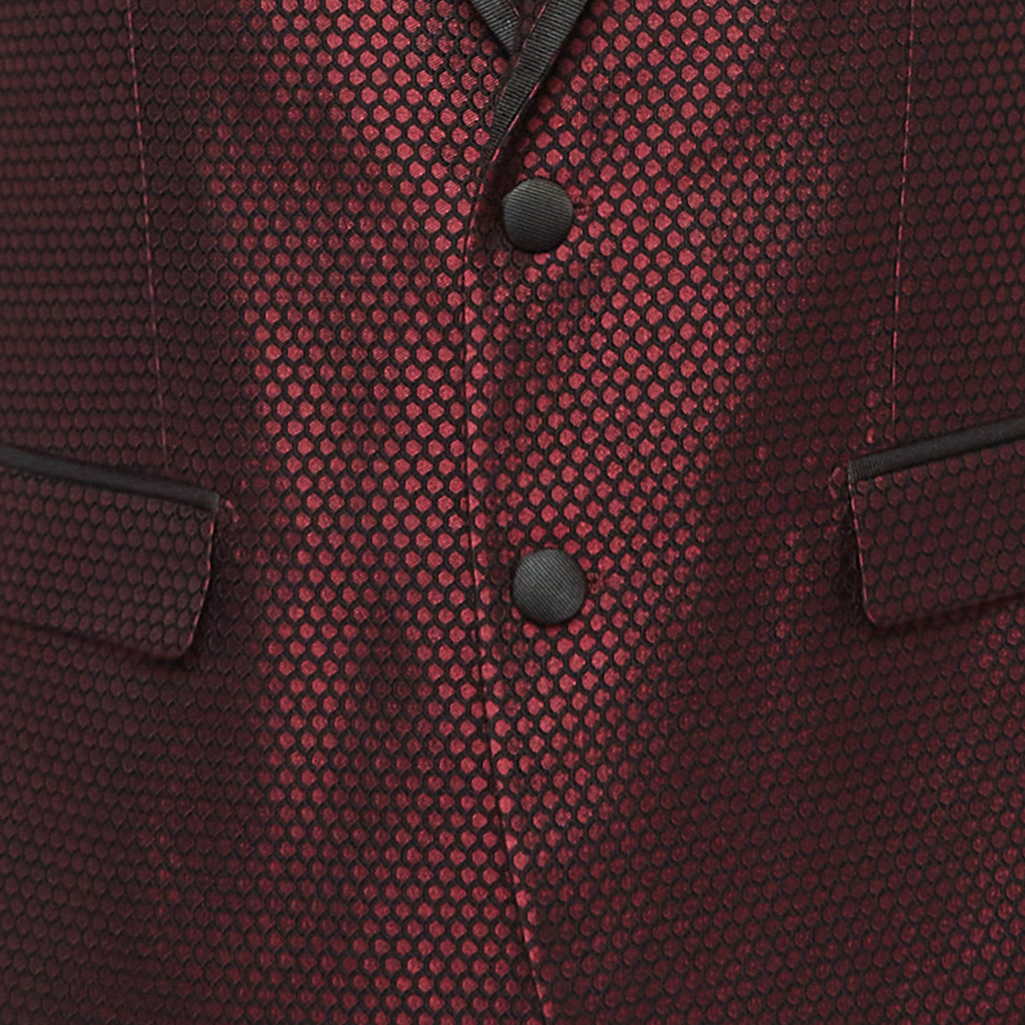 Dolce & Gabbana Burgundy Textured Jacquard Tuxedo Jacket M