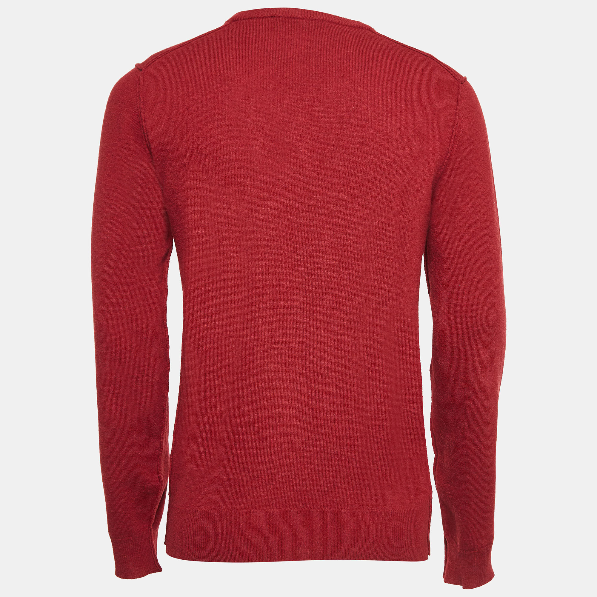 Dolce & Gabbana Burgundy Rib Knit V-Neck Sweater M