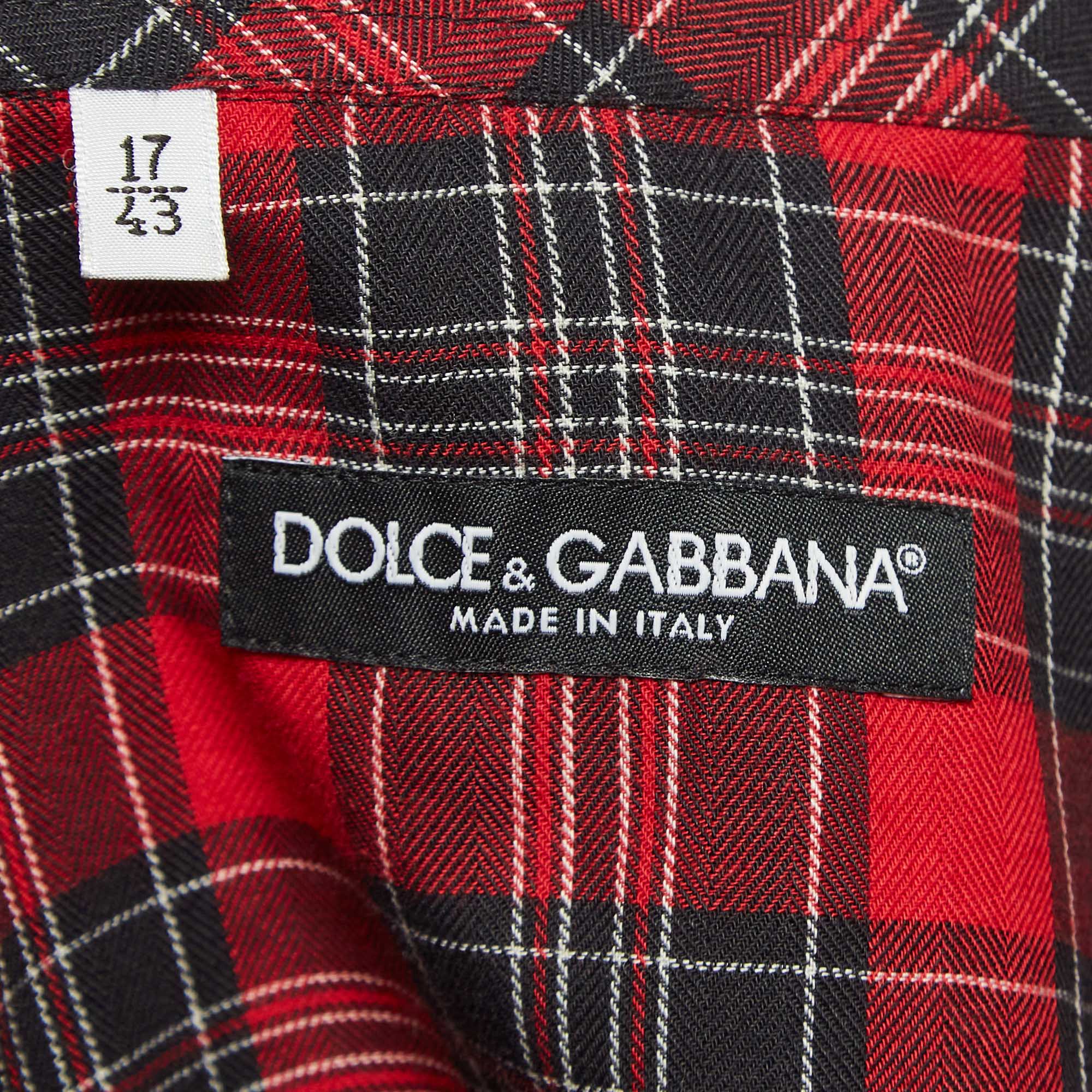 Dolce & Gabbana Red Checks Printed Cotton Blend Shirt XXL