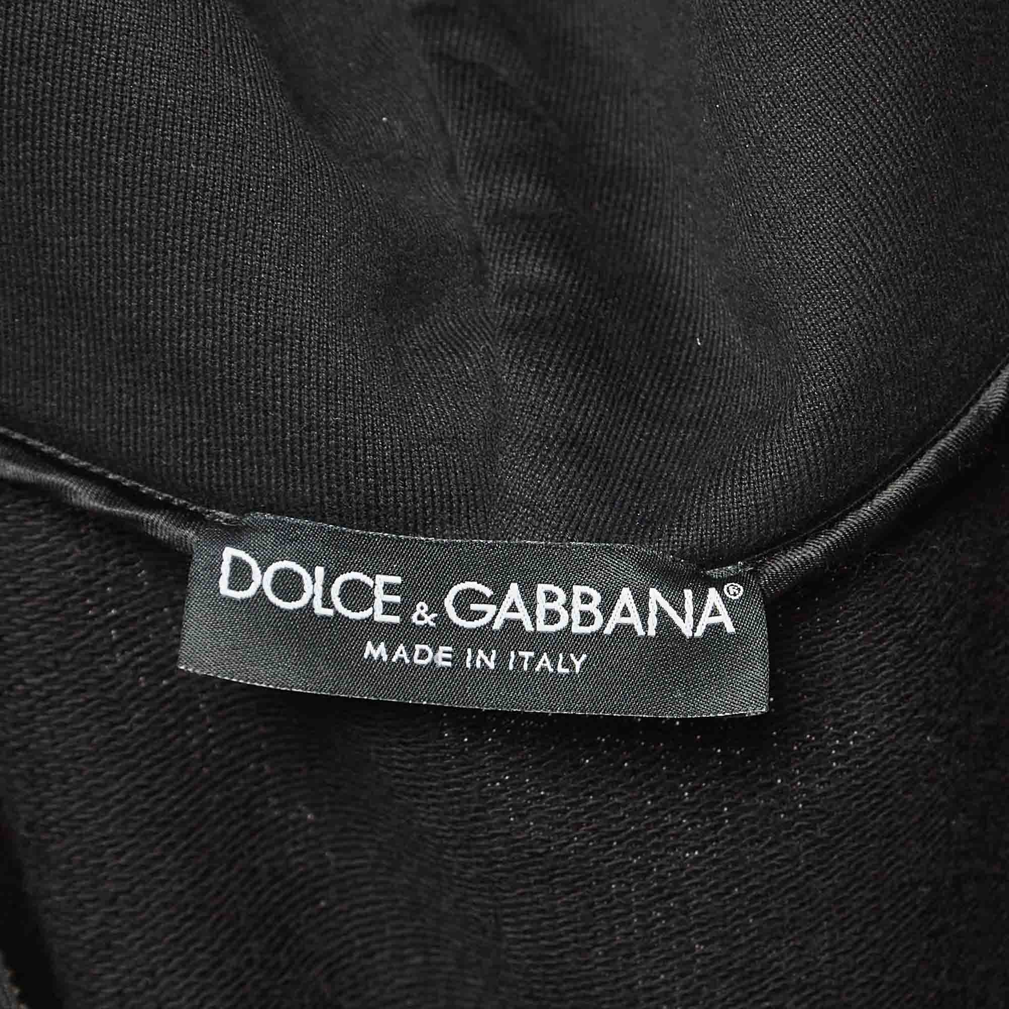 Dolce & Gabbana Black Applique Detail Cotton Knit Hooded Jacket L