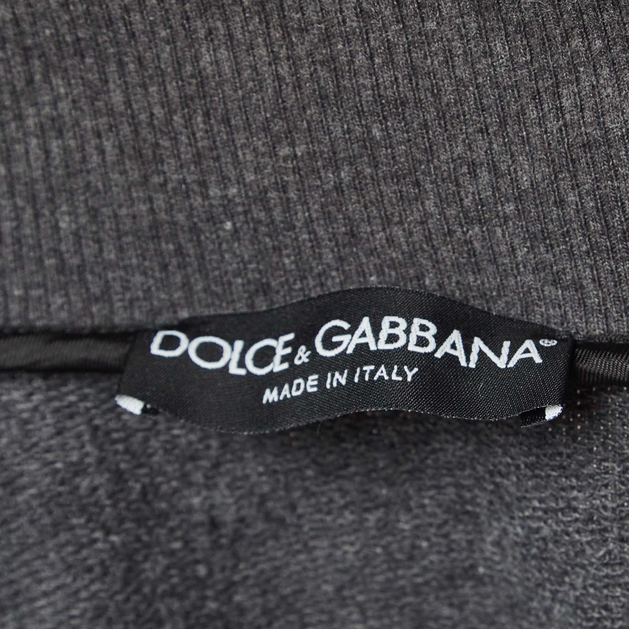 Dolce & Gabbana Grey Cotton Knit Zip Front Hooded Jacket L