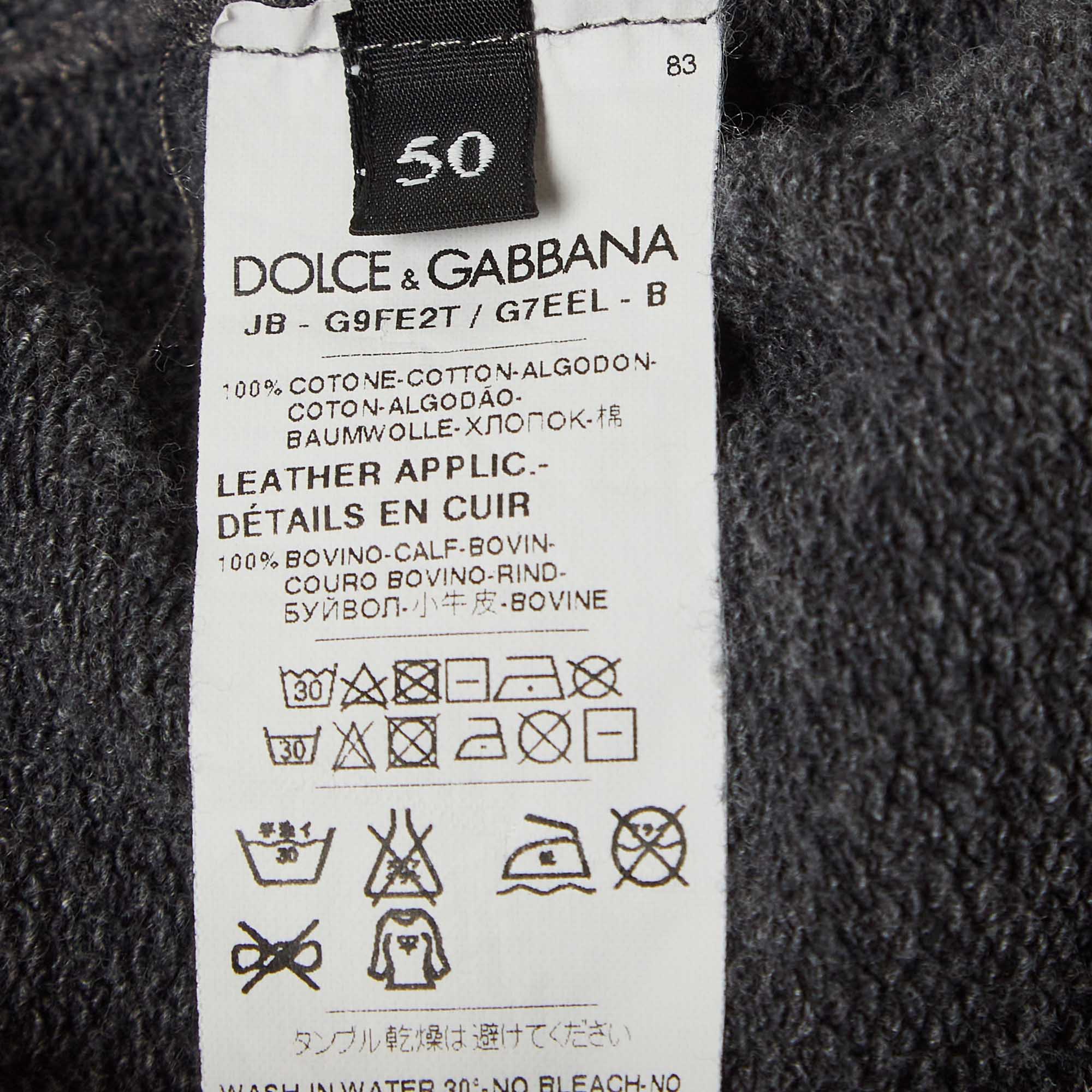 Dolce & Gabbana Grey Cotton Knit Zip Front Hooded Jacket L